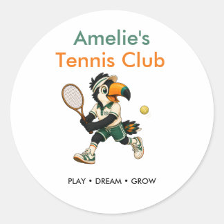 Sticker Kids Retro Toucan Tennis Club Birthday ラウンドシール