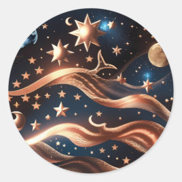 Sticker - Luxury Bronze Celestial Moon Design ラウンドシール