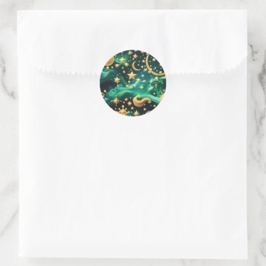 Sticker - Luxury Emerald Celestial Moon Design ラウンドシール (バッグ)
