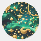 Sticker - Luxury Emerald Celestial Moon Design ラウンドシール (正面)