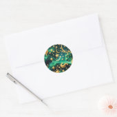 Sticker - Luxury Emerald Celestial Moon Design ラウンドシール (封筒)