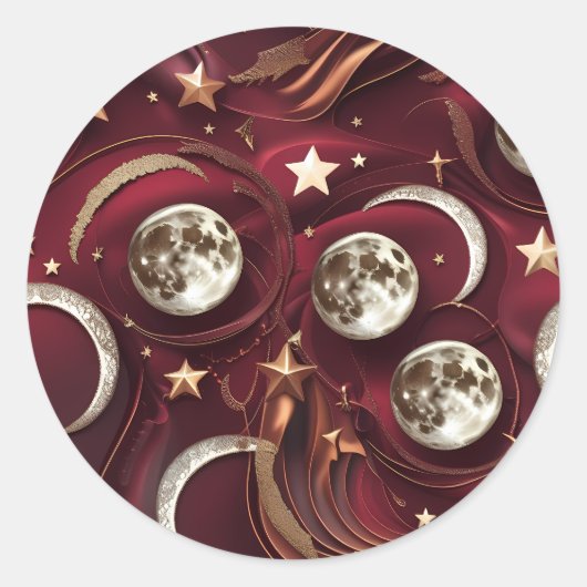 Sticker – Luxury Garnet Red Celestial Moon ラウンドシール (正面)