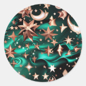 Sticker – Luxury Malachite Green Celestial ラウンドシール (正面)