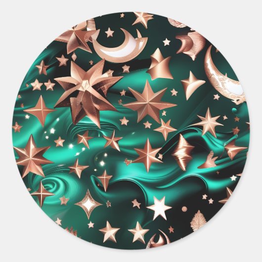 Sticker – Luxury Malachite Green Celestial ラウンドシール (正面)