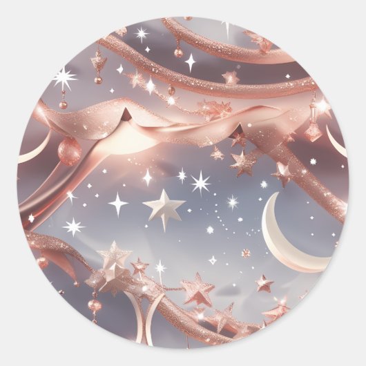 Sticker – Luxury Marble White Celestial Moon ラウンドシール (正面)
