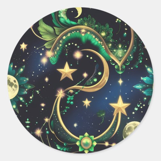 Sticker – Luxury Obsidian Black Celestial ラウンドシール (正面)