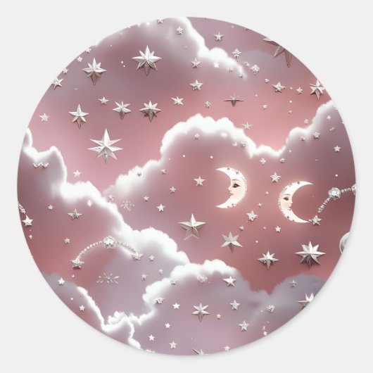 Sticker – Luxury Quartz Pink Celestial Moon ラウンドシール (正面)