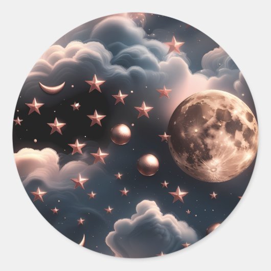 Sticker – Luxury Rose Gold Celestial Moon ラウンドシール (正面)