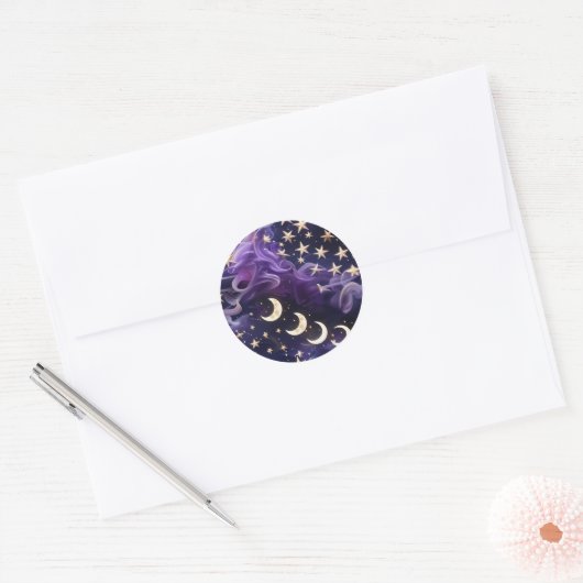 Sticker – Luxury Royal Amethyst Celestial ラウンドシール (封筒)