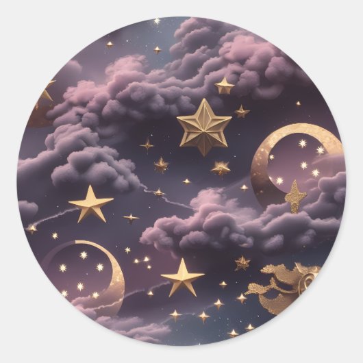 Sticker - Luxury Smoky Plum Celestial Moon Design ラウンドシール (正面)