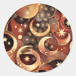 Sticker - Luxury Terracotta Celestial Moon Design ラウンドシール