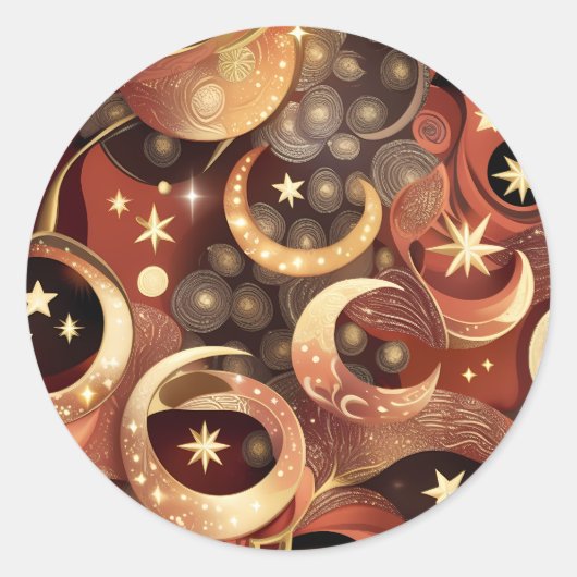 Sticker - Luxury Terracotta Celestial Moon Design ラウンドシール (正面)