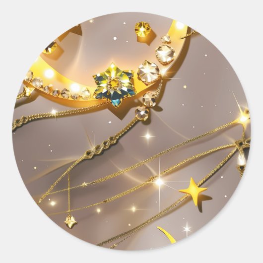 Sticker – Luxury Topaz Yellow Celestial Moon ラウンドシール (正面)