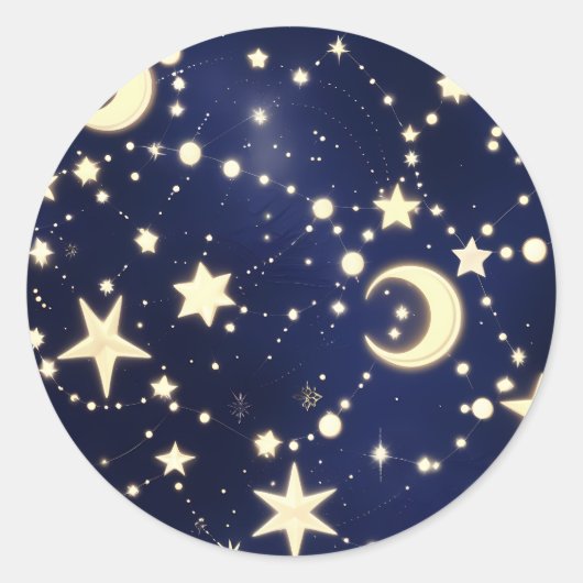 Sticker – Luxury Velvet Navy Celestial Moon ラウンドシール (正面)
