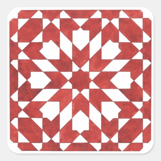 Sticker Mosaïque marocaine rouge ZELLIGE スクエアシール (正面)
