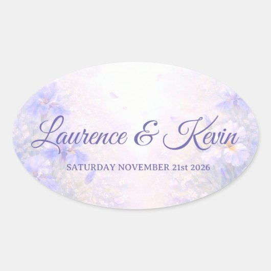 Sticker Ovale Elegant Botanical Wedding 楕円形シール (正面)