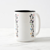 Sticker Pack Mug Kawaii Penguin with Colorful Hear ツートーンマグカップ (正面右)