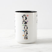 Sticker Pack Mug Kawaii Penguin with Colorful Hear ツートーンマグカップ (中央)