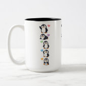 Sticker Pack Mug Kawaii Penguin with Colorful Hear ツートーンマグカップ (左)