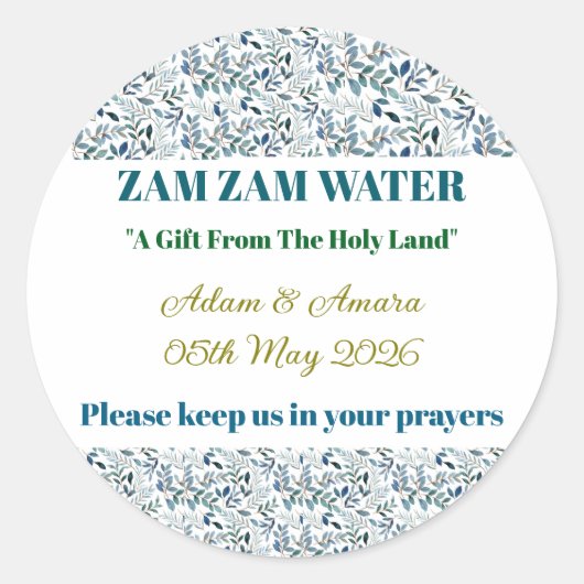 Sticker-Personalized Nikkah Zam Zam Water Stickers ラウンドシール (正面)