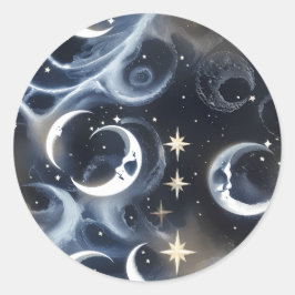 Sticker - Platinum Silver Celestial Moon Mystic  ラウンドシール