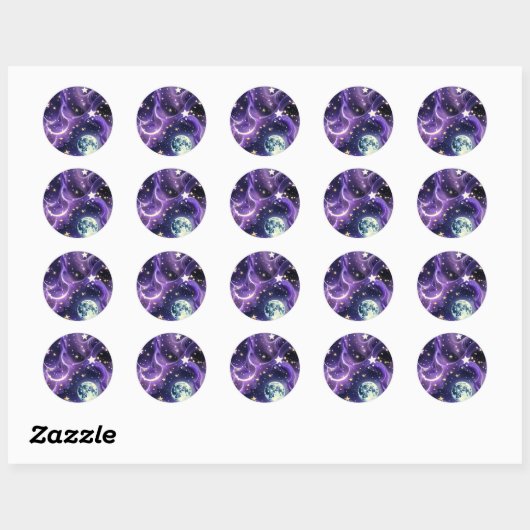 Sticker - Purple Celestial Moon Phases Design ラウンドシール (シート)