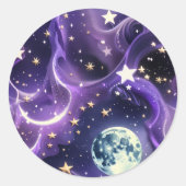 Sticker - Purple Celestial Moon Phases Design ラウンドシール (正面)