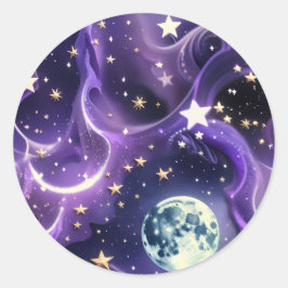 Sticker - Purple Celestial Moon Phases Design ラウンドシール