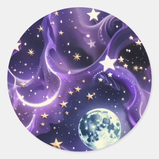 Sticker - Purple Celestial Moon Phases Design ラウンドシール (正面)