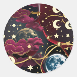 Sticker - Red Celestial Moon Design Mystic Lunar  ラウンドシール