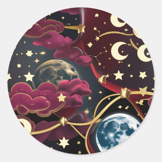 Sticker - Red Celestial Moon Design Mystic Lunar  ラウンドシール (正面)