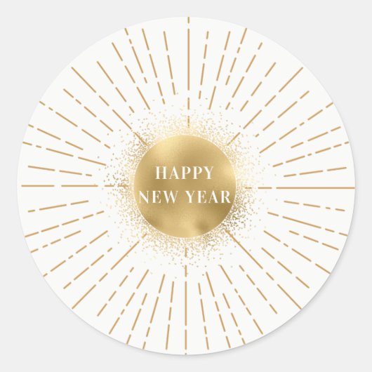 Sticker Rond Happy New Year Moderne Solaire Or ラウンドシール (正面)