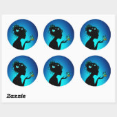 Sticker Rond La femme papillons bleues ラウンドシール (シート)