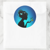 Sticker Rond La femme papillons bleues ラウンドシール (バッグ)