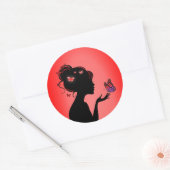 Sticker Rond La femme papillons rouges ラウンドシール (封筒)