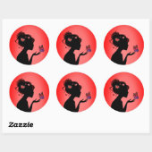 Sticker Rond La femme papillons rouges ラウンドシール (シート)