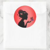 Sticker Rond La femme papillons rouges ラウンドシール (バッグ)