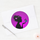 Sticker Rond La femme papillons violets ラウンドシール (封筒)