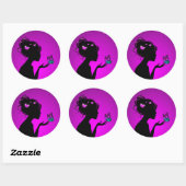 Sticker Rond La femme papillons violets ラウンドシール (シート)