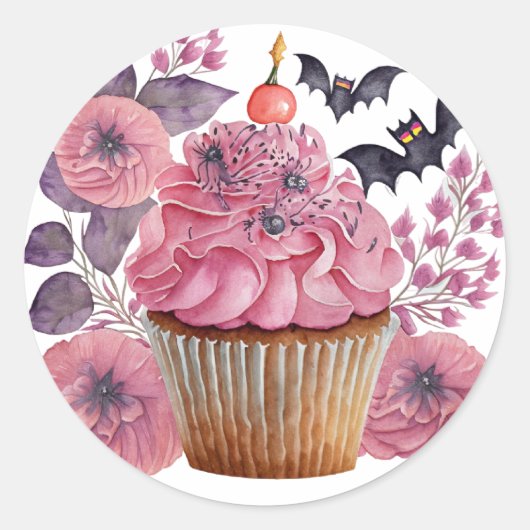 Sticker Rose avec Fleur et Chauve-souris  ラウンドシール (正面)