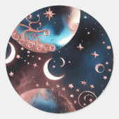 Sticker - Rose Gold Celestial Moon Design ラウンドシール (正面)