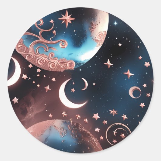 Sticker - Rose Gold Celestial Moon Design ラウンドシール (正面)