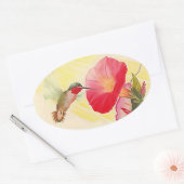 Sticker Ruby Throated Hummingbird @ Flowers Garden 楕円形シール (封筒)