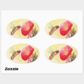 Sticker Ruby Throated Hummingbird @ Flowers Garden 楕円形シール (シート)