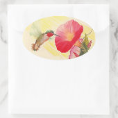 Sticker Ruby Throated Hummingbird @ Flowers Garden 楕円形シール (バッグ)