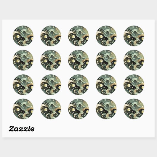 Sticker - Sage Green Celestial Moon Lunar Design ラウンドシール (シート)