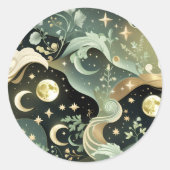 Sticker - Sage Green Celestial Moon Lunar Design  ラウンドシール (正面)