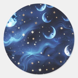 Sticker - Sapphire Blue Celestial Moon Design ラウンドシール