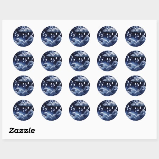 Sticker - Silver Celestial Moon Lunar Design  ラウンドシール (シート)