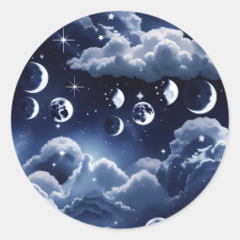 Sticker - Silver Celestial Moon Lunar Design  ラウンドシール